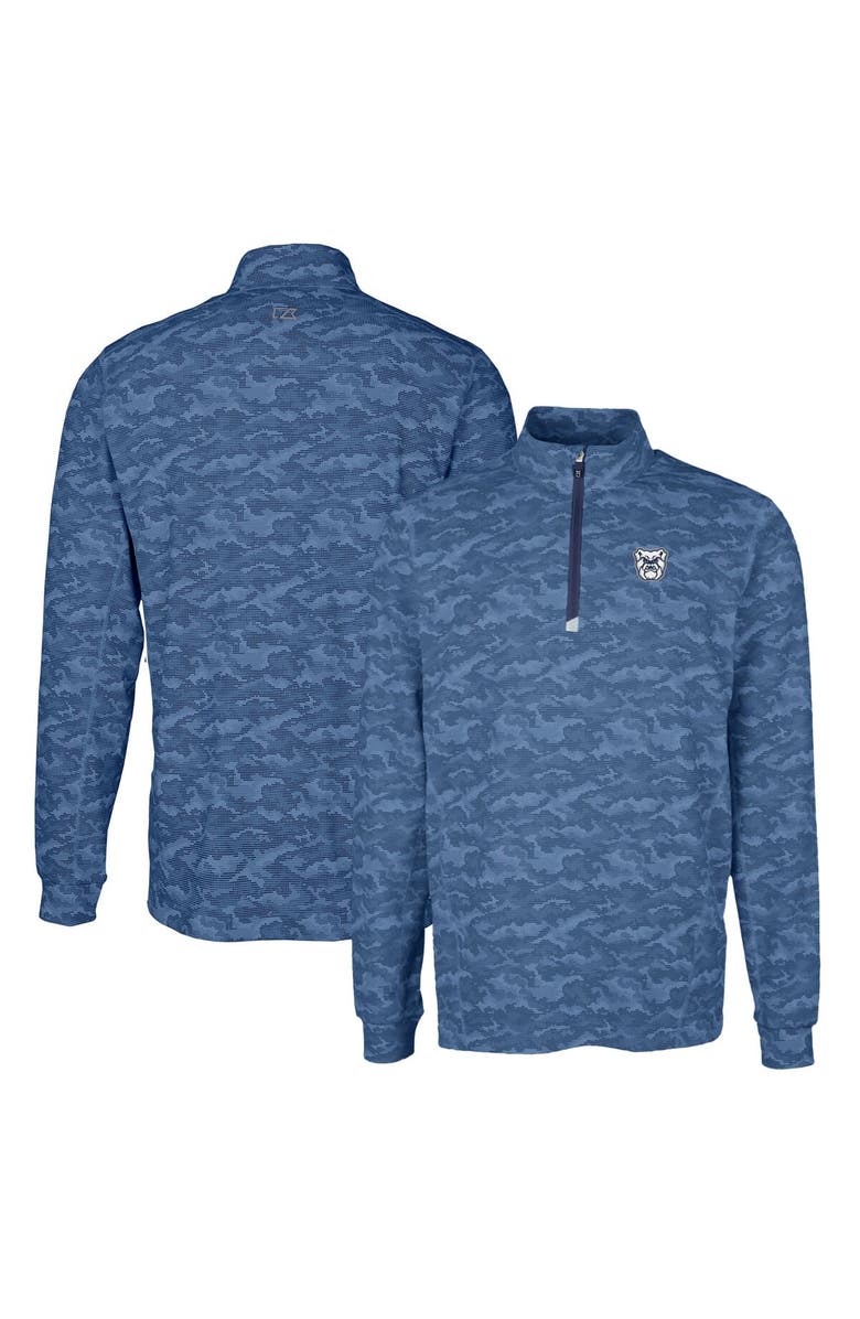 Cutter & Buck Men's Cutter & Buck Navy Butler Bulldogs Traverse Camo Print Stretch Quarter-Zip Pullover Top, Main, color,