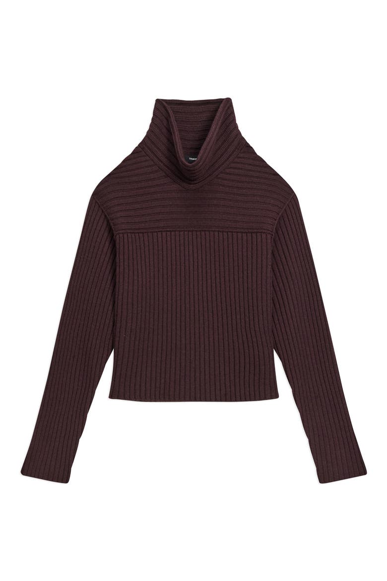 Directional Rib Cowl Neck Merino Wool Sweater, Alternate, color, DEEP PLUM