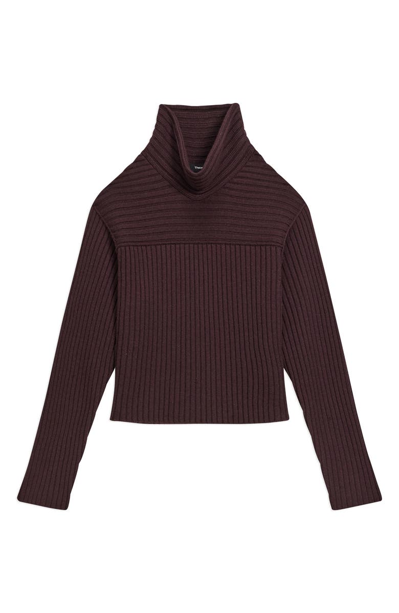 Theory Directional Rib Cowl Neck Merino Wool Sweater, Alternate, color, Deep Plum