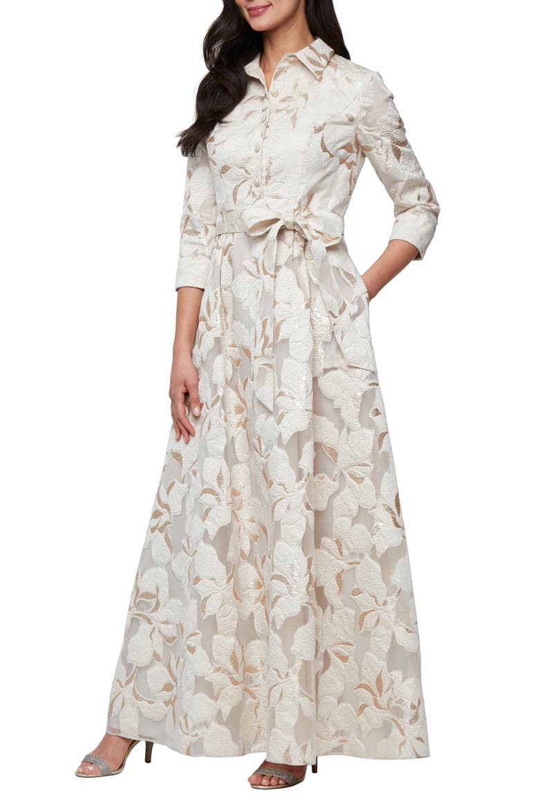 Metallic Jacquard Ballgown, Main, color, IVORY GOLD