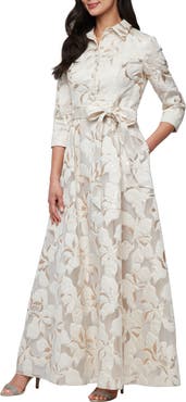 Alex Evenings Metallic Jacquard Ballgown