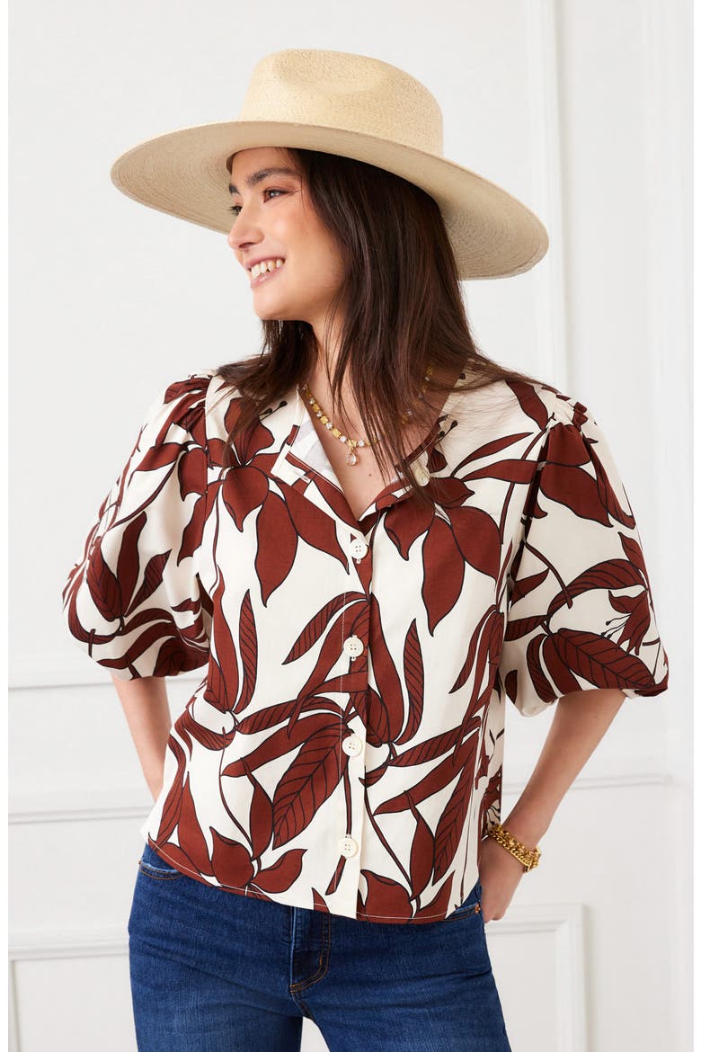 Puff Sleeve Button-Up Shirt, Alternate, color, PRINT