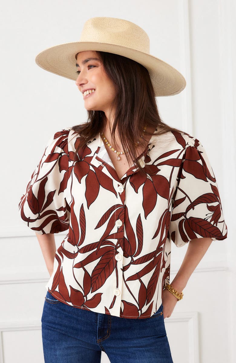 Karen Kane Puff Sleeve Button-Up Shirt, Alternate, color, Print