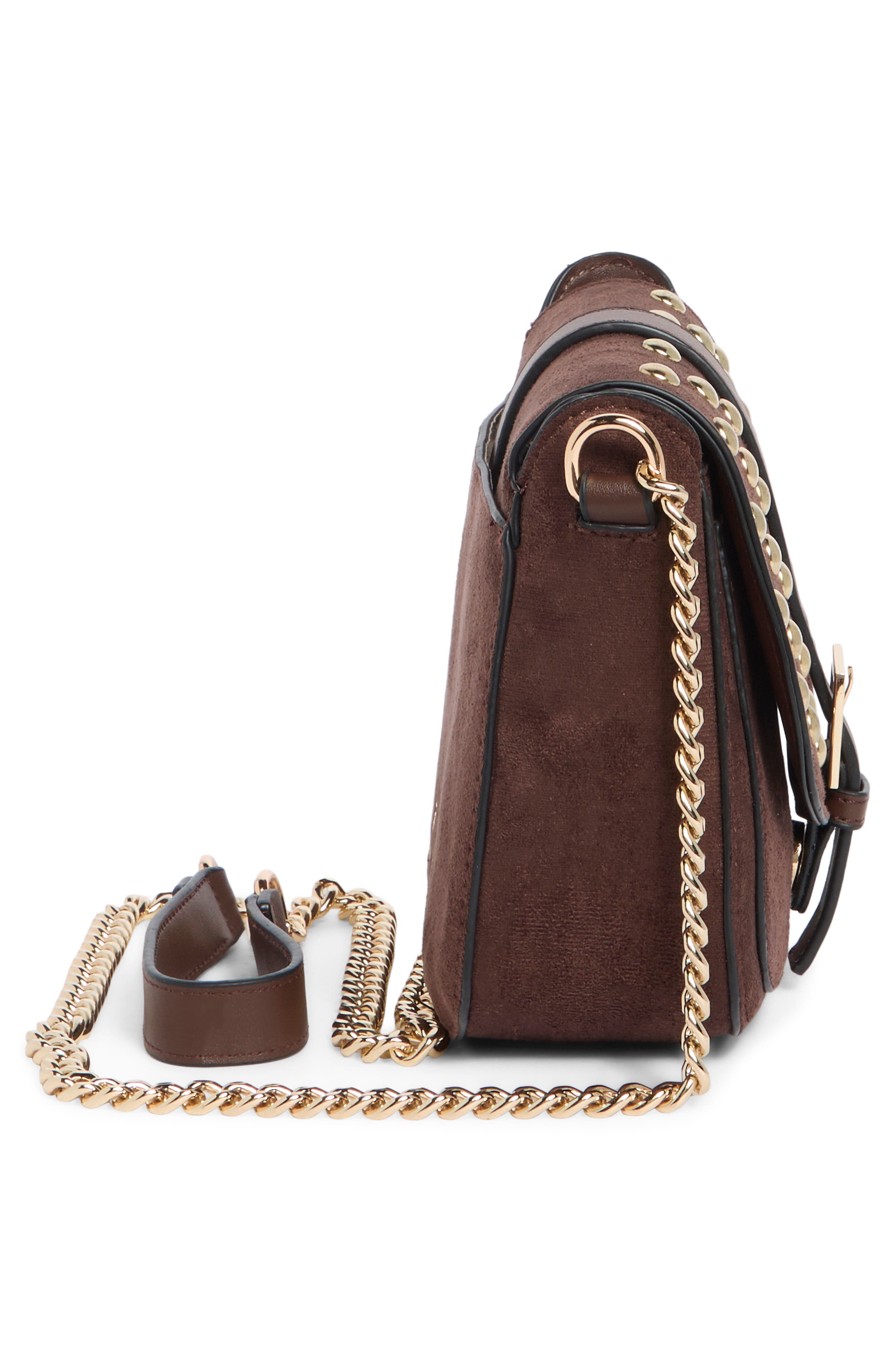 Studded Faux Suede Camera Bag, Alternate, color, CHOCOLATE
