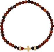 HMY JEWELRY Men's Cross Charm Red Agate Beaded Stretch Bracelet