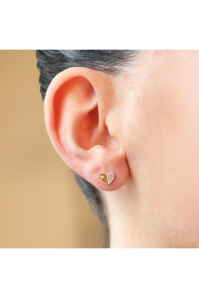 Diamond Half & Half Heart Stud Earrings, Alternate, color, Yellow Gold