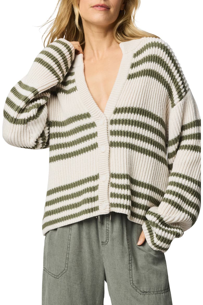 Alexandra Stripe Cotton Blend Cardigan, Main, color, SOFT GREEN/ MOONSTONE GREY
