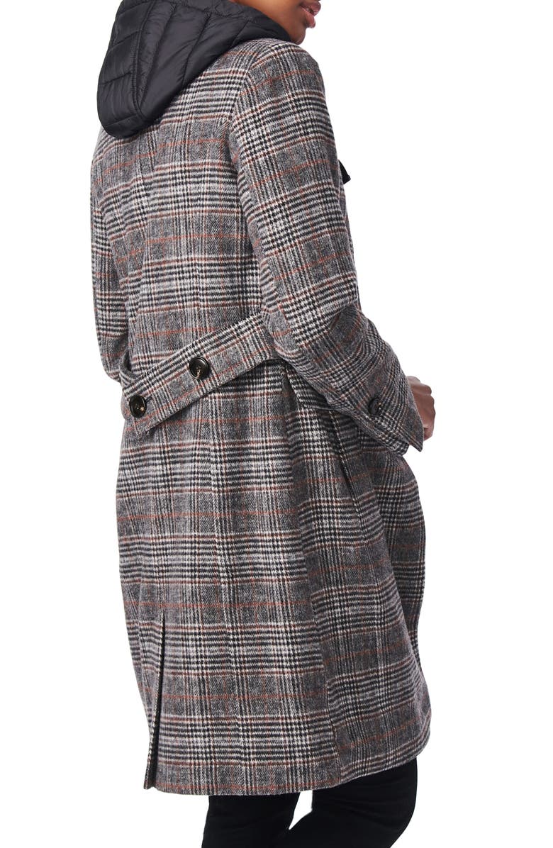 Bernardo Plaid Wool Blend Coat with Removable Hooded Bib, Alternate, color,