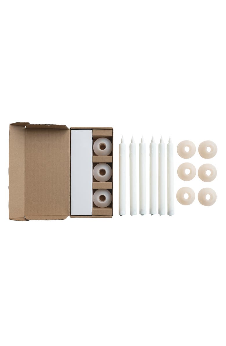 Storied Home Evening LED Taper Candles with Holder, White, Set of 6, Main, color, White