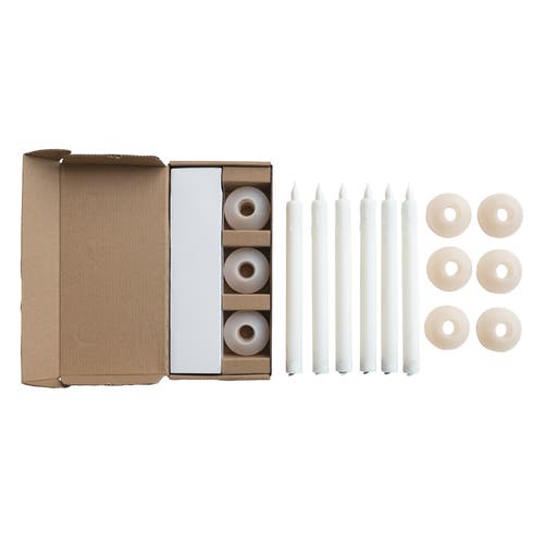 Storied Home Evening Led Taper Candles With Holder, White, Set Of 6