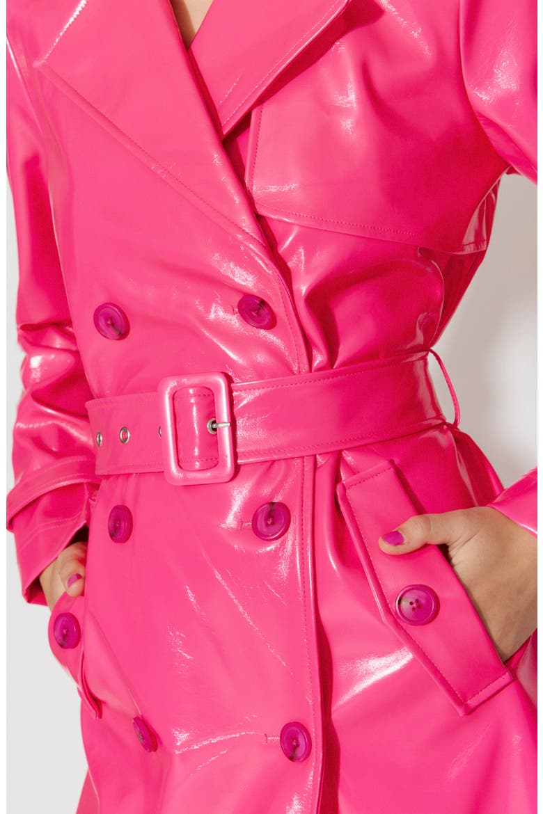Cleo Faux Leather Trench Coat, Alternate, color, SHOCKING PINK
