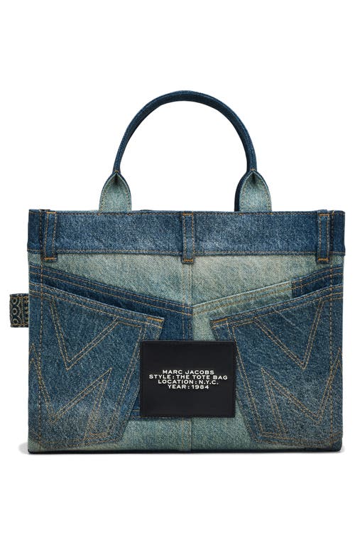 Marc Jacobs The Deconstructed Denim Medium Tote Bag In Indigo Multi