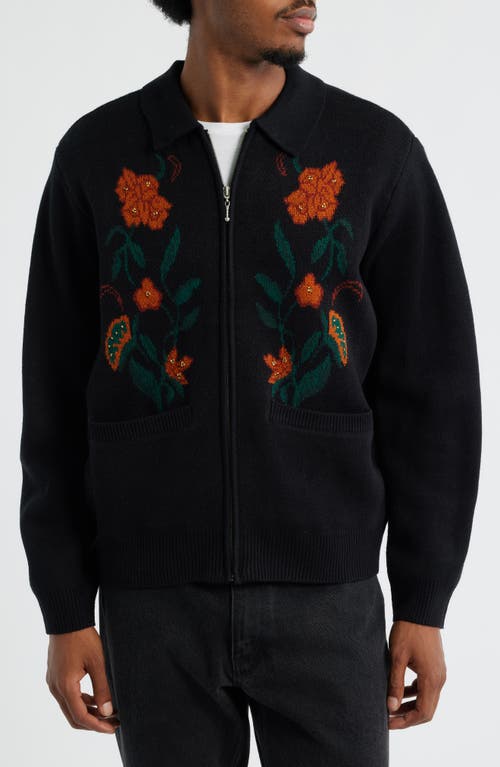 Obey Full-zip Cardigan With Floral Motif In Burgundy