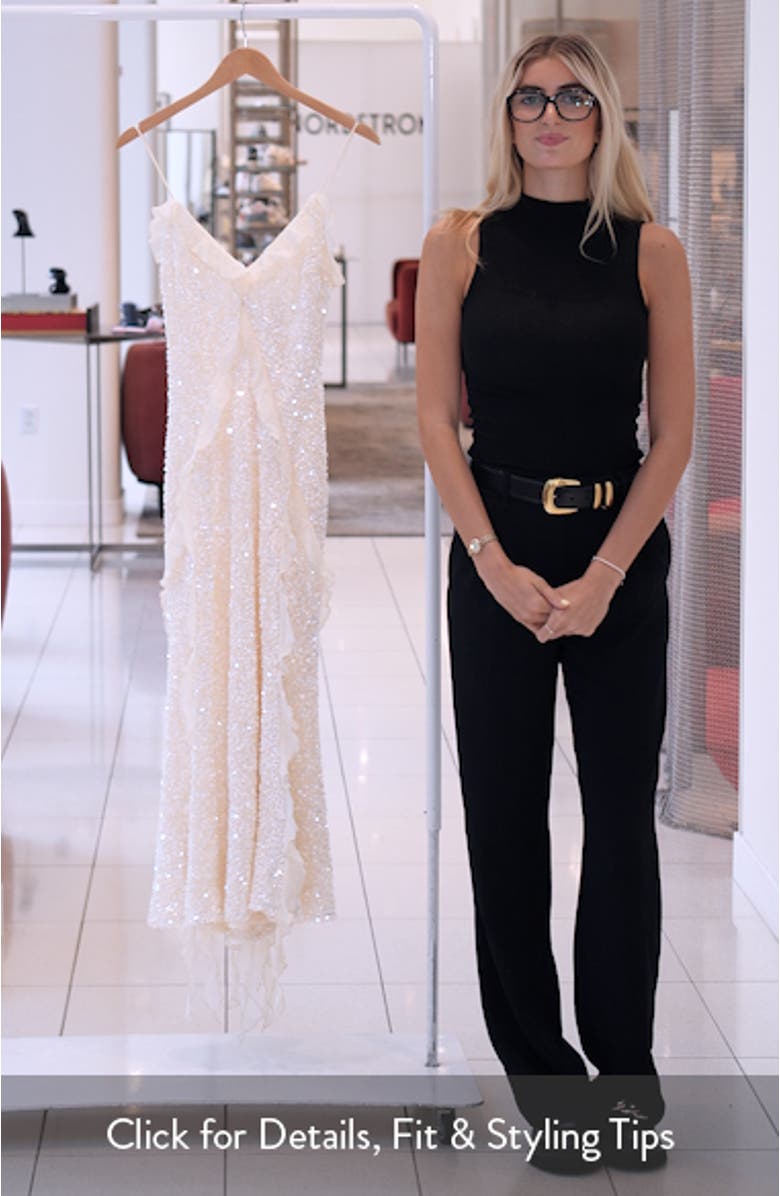 Marsella Ruffle Sequin Cocktail Dress, sales video thumbnail