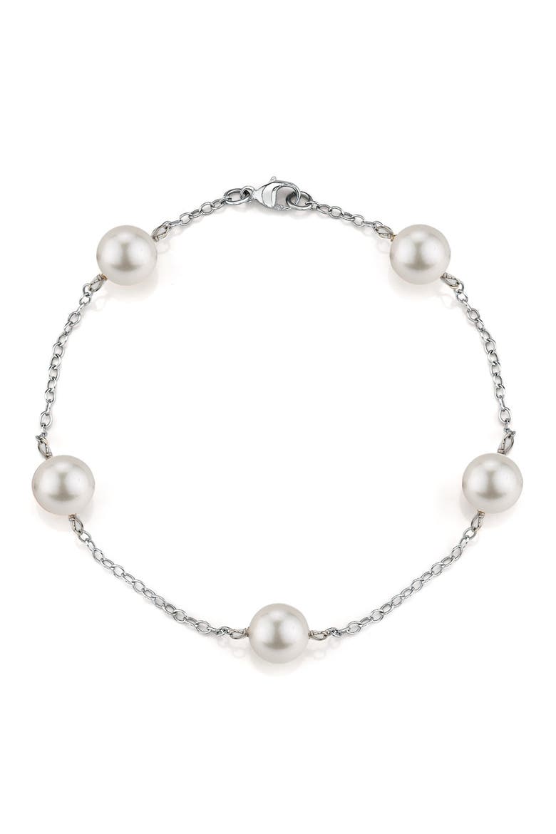 14K Gold Japanese Akoya White Pearl Tincup Bracelet, Main, color, White Gold Chain
