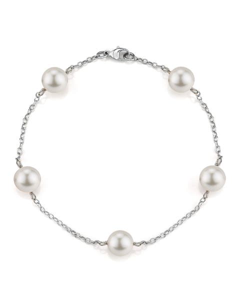 14K Gold Japanese Akoya White Pearl Tincup Bracelet