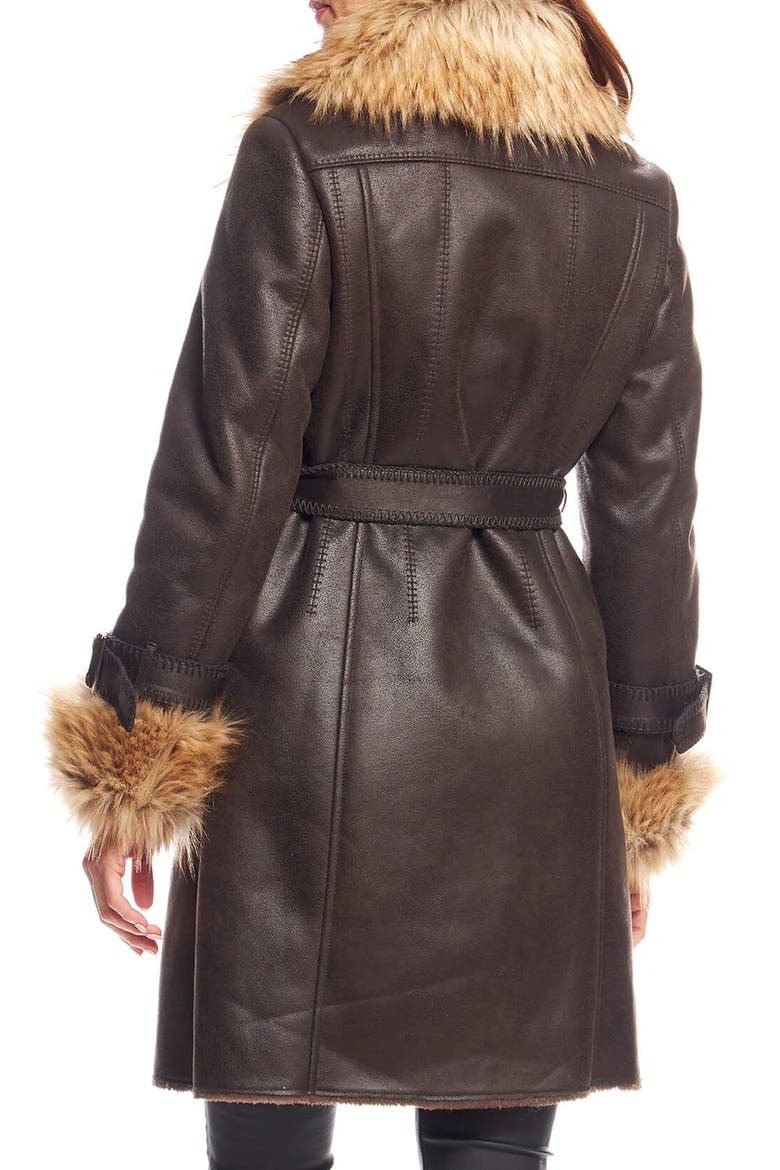 Dakota Belted Faux Suede Coat with Faux Fur Trim, Alternate, color, ESPRESSO