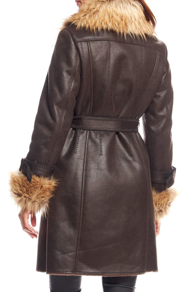 DONNA SALYERS FABULOUS FURS Dakota Belted Faux Suede Coat with Faux Fur Trim, Alternate, color, Espresso