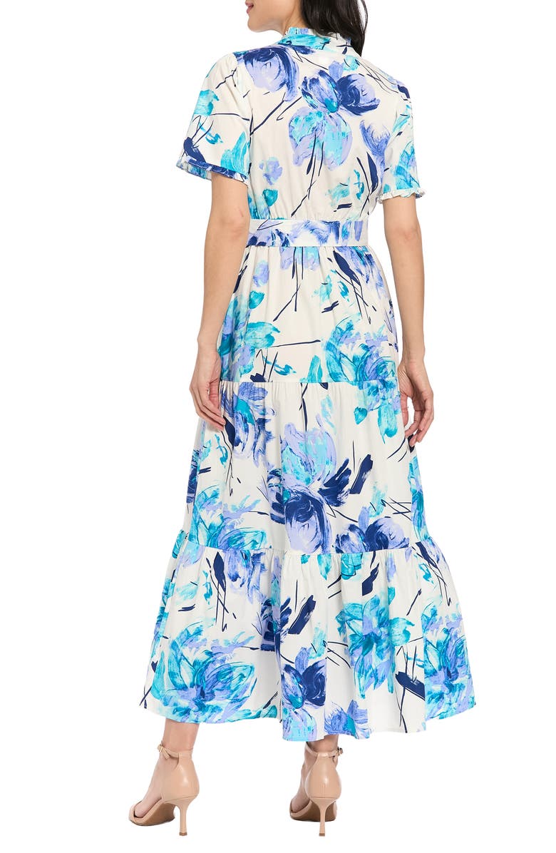 London Times Ruffle Neck Maxi Dress, Alternate, color, White/ Blue