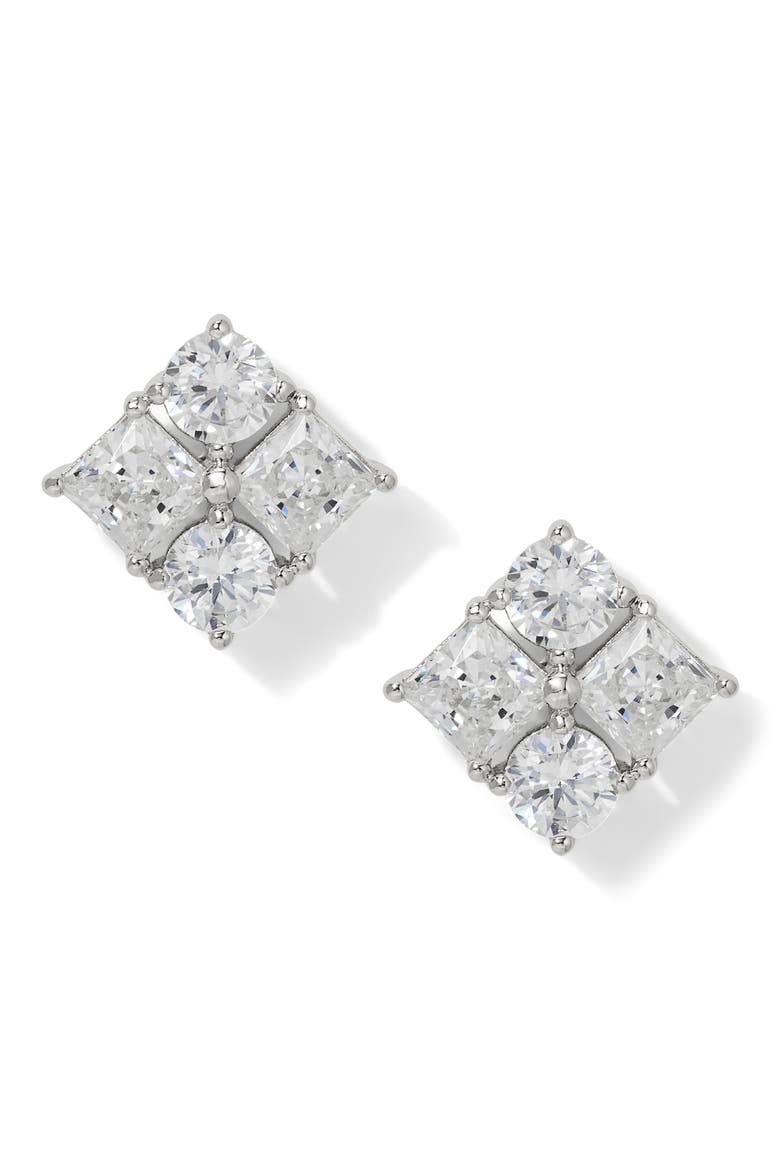 Delphine Cubic Zirconia Cluster Stud Earrings, Main, color, RHODIUM