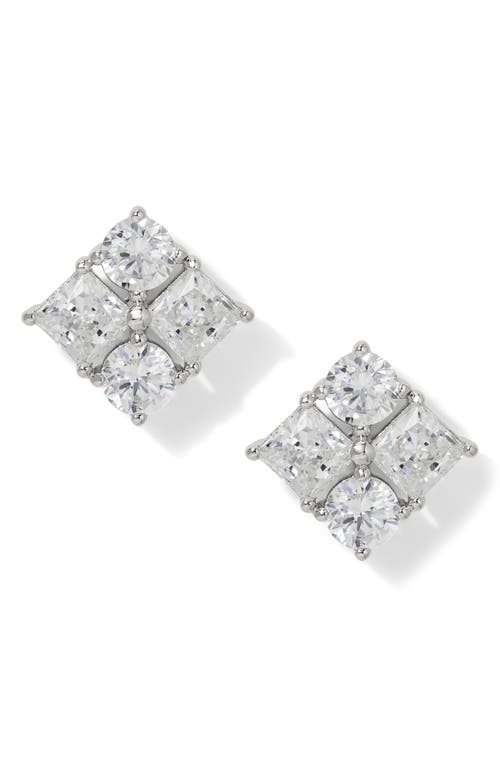 Nadri Cubic Zirconia Cluster Stud Earrings In Rhodium Plated