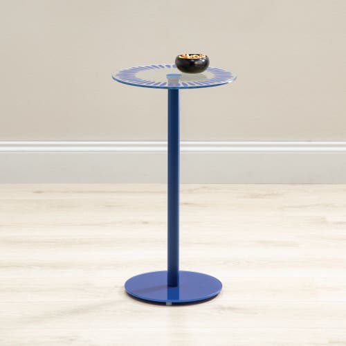 Idesign Round Printed Short Stiped Table In Blue