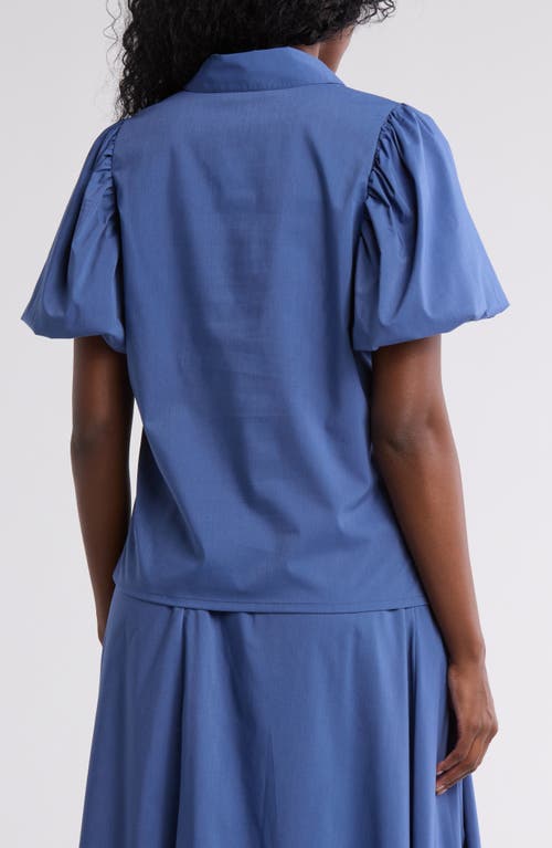 By Design Abigail Puff Sleeve Button-up Top In Bijou Blue