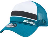 New Era Men's New Era White/Teal Jacksonville Jaguars Color-Block 9FORTY A-Frame Trucker Adjustable Hat
