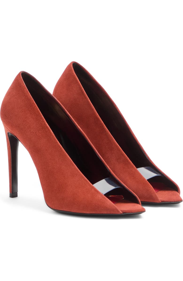 Valentino Garavani Open Toe Révélé Suede Pump, Main, color, Rust
