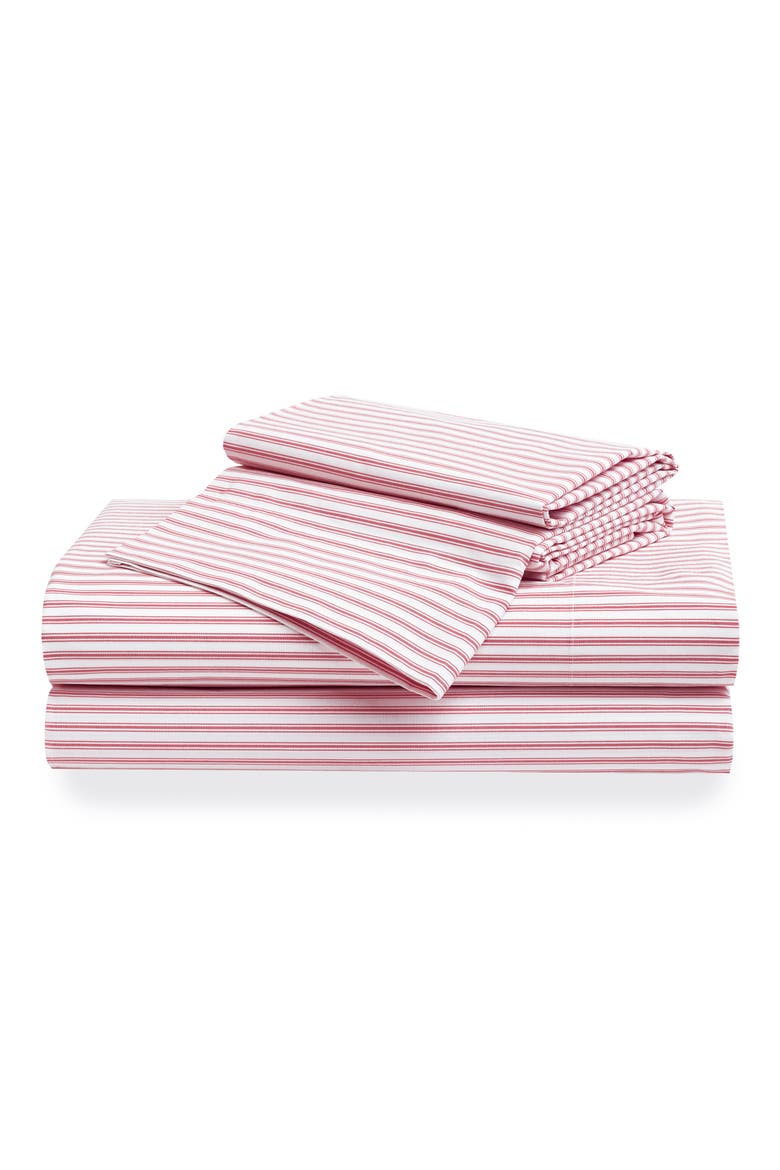 Ticking Stripe Cotton Percale Sheet Set, Main, color, RED