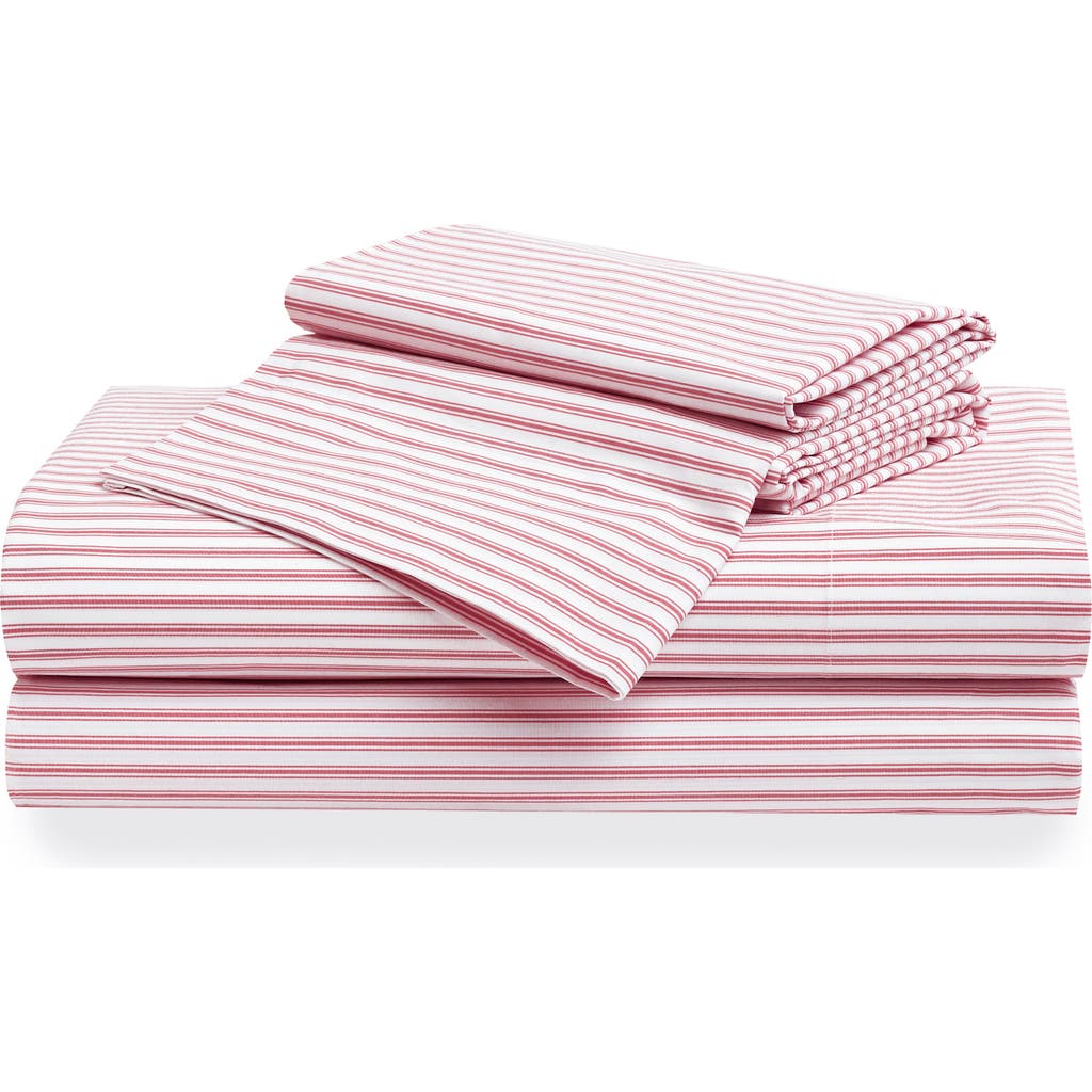 Petite Plume Antique Ticking Stripe Cotton Sheet Set in Red  product