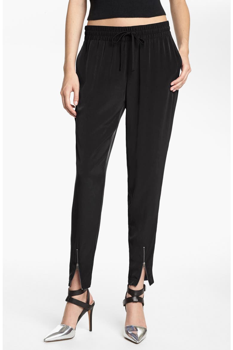 Woven Zip Cuff Track Pants, Main, color, BLACK