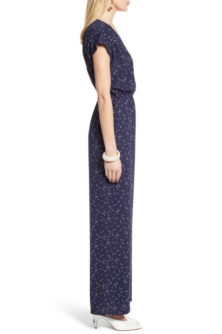 Faux Wrap Jumpsuit, Alternate, color, NAVY GEO PRINT