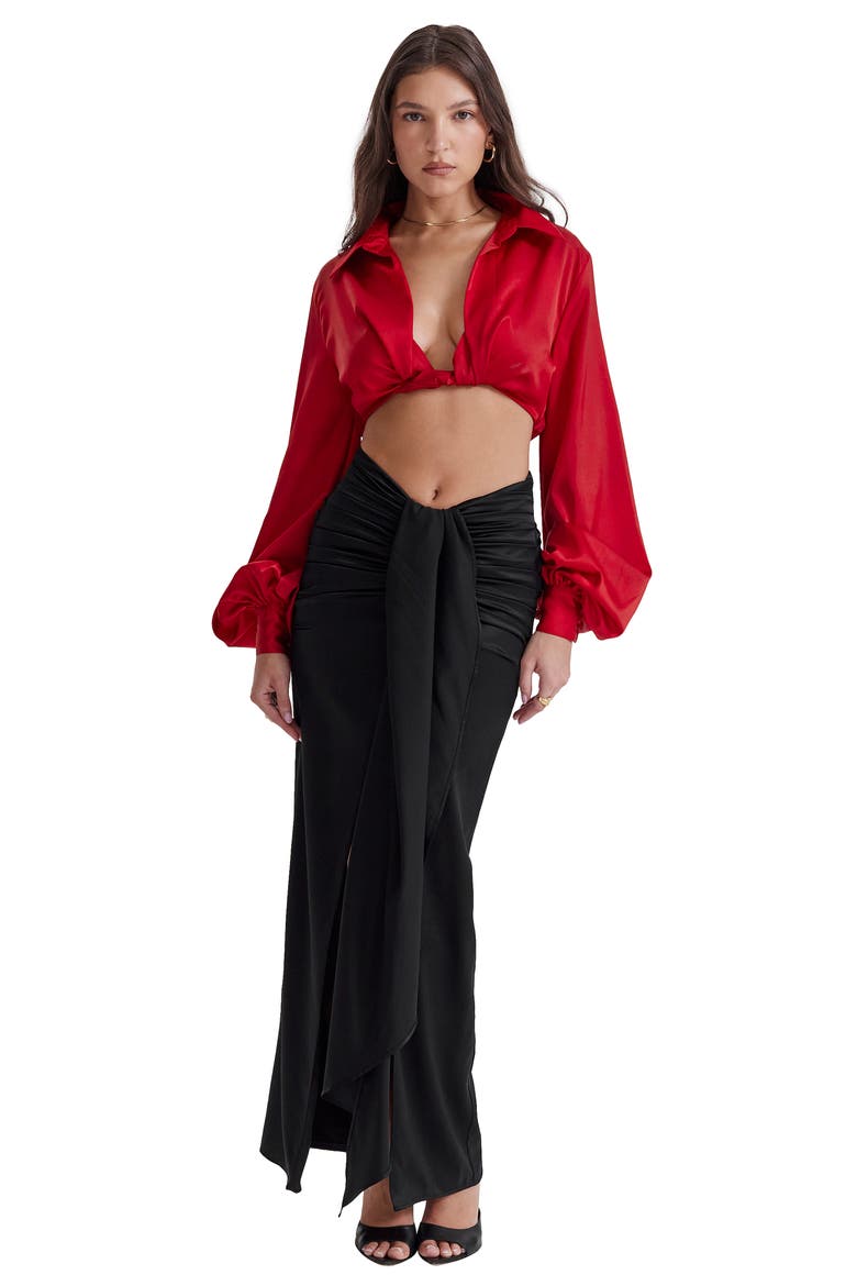 Laraine Plunge Neck Stretch Silk Crop Blouse, Alternate, color, RED ROSE