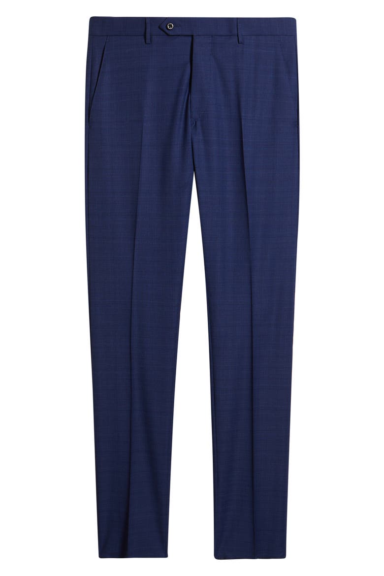 Noah Navy Glen Check Flat Front Wool & Cotton Dress Pants, Alternate, color, NAVY
