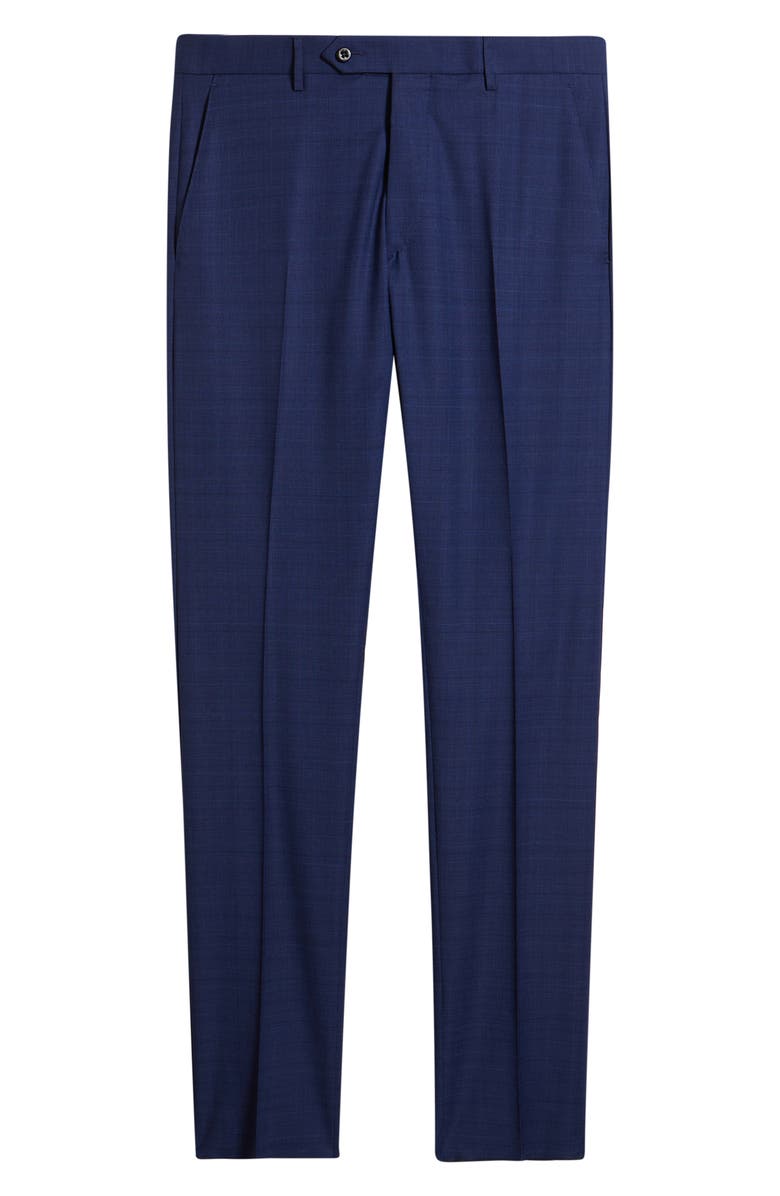 Zanella Noah Navy Glen Check Flat Front Wool & Cotton Dress Pants, Alternate, color, Navy