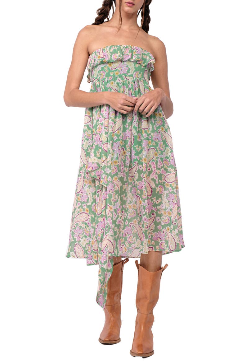 Strapless Ruffle Midi Dress, Main, color, LIGHT GREEN