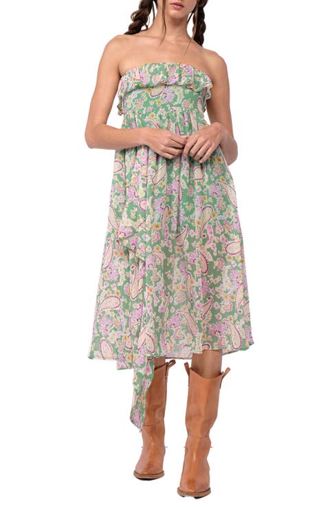 Strapless Ruffle Midi Dress