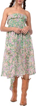 Sky to Moon Strapless Ruffle Midi Dress