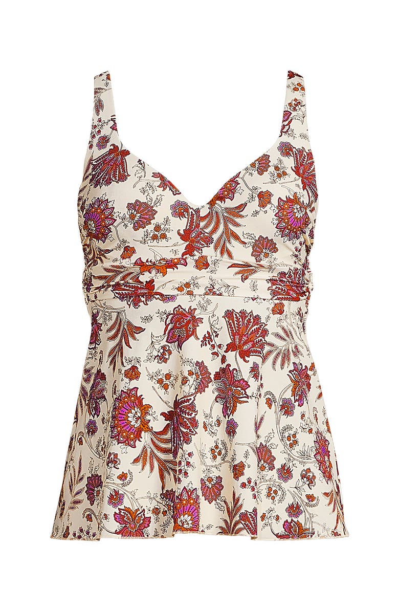 Lands' End Sweetheart Belted Flutter Tankini, Alternate, color, Egret White Ornate Floral
