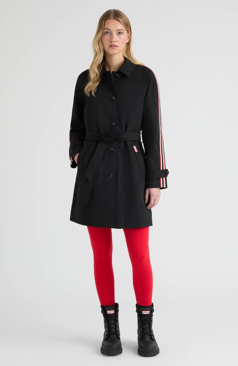 Hunter Sophia Sleeve Stripe Trench Coat, Alternate, color, Black