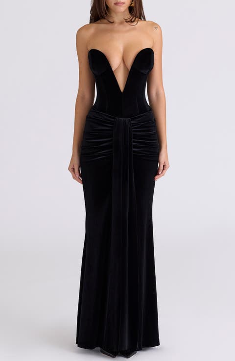 Vienne Deep Plunge Neck Velvet Gown