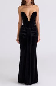 HOUSE OF CB Vienne Deep Plunge Neck Velvet Gown