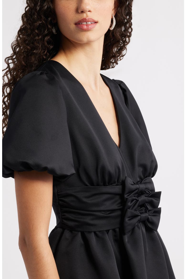 Bow Detail Puff Sleeve Minidress, Alternate, color, BLACK