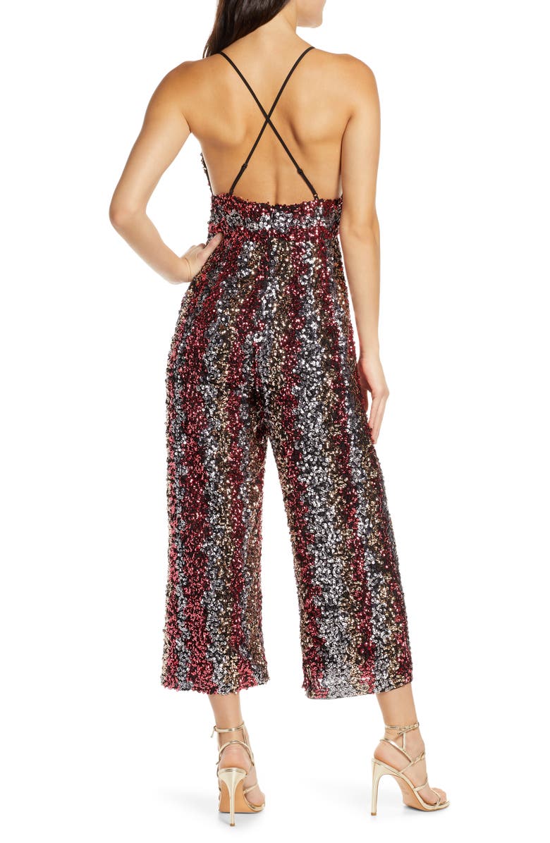 Bardot Goldie Sequin Stripe Jumpsuit, Alternate, color,