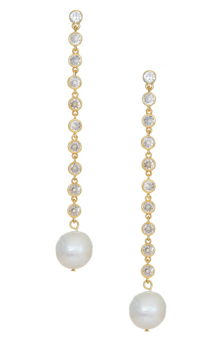 Ettika Freshwater Pearl & Cubic Zirconia Linear Drop Earrings, Main, color, Gold