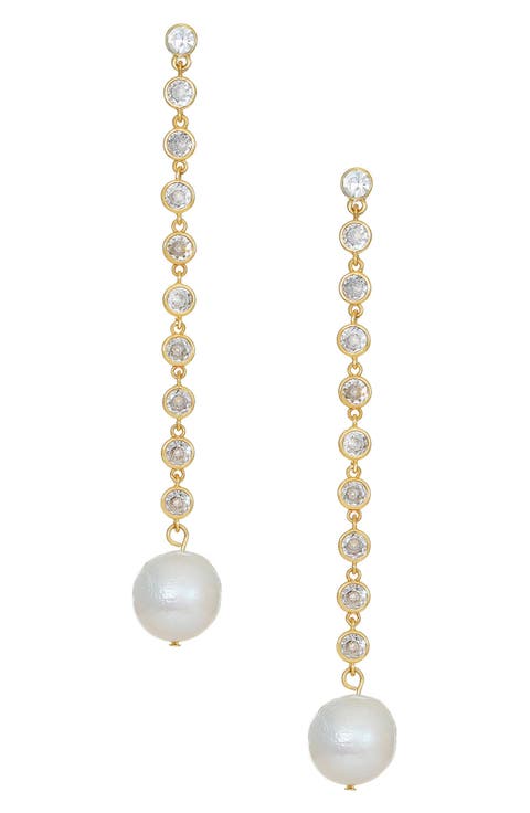 Freshwater Pearl & Cubic Zirconia Linear Drop Earrings