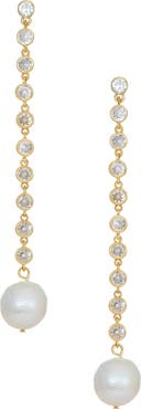 Ettika Freshwater Pearl & Cubic Zirconia Linear Drop Earrings