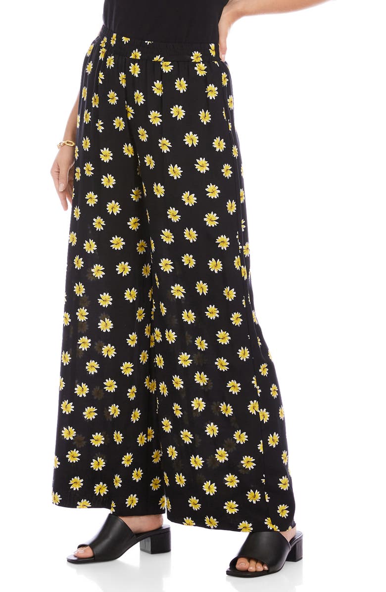 Karen Kane Floral Wide Leg Pants, Alternate, color, Black Print