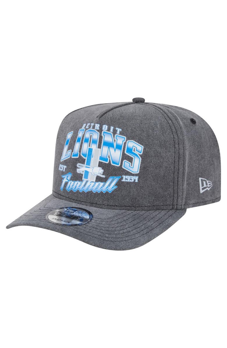 New Era Men's New Era Black Detroit Lions Throwback Washed A-Frame 9FIFTY Snapback Hat, Main, color, Black